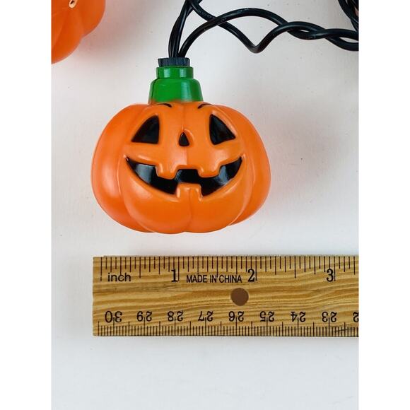Vintage Halloween Blow Mold Pumpkin String Lights set of 10 Orange All Work - Picture 3 of 7